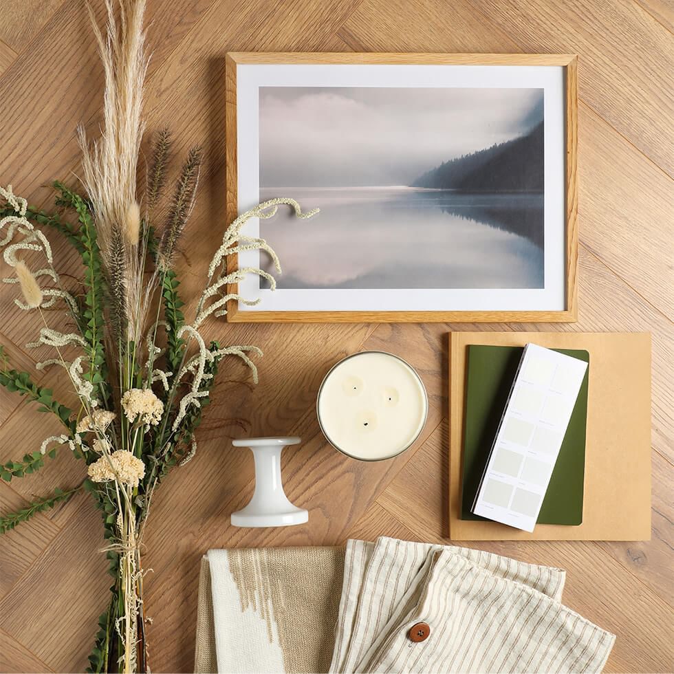 Flat lay of natural textures for a minimalist home