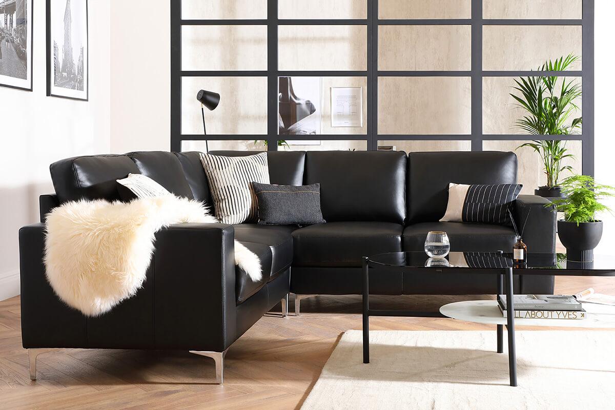 Baltimore Black Leather Corner Sofa - Urban Classics