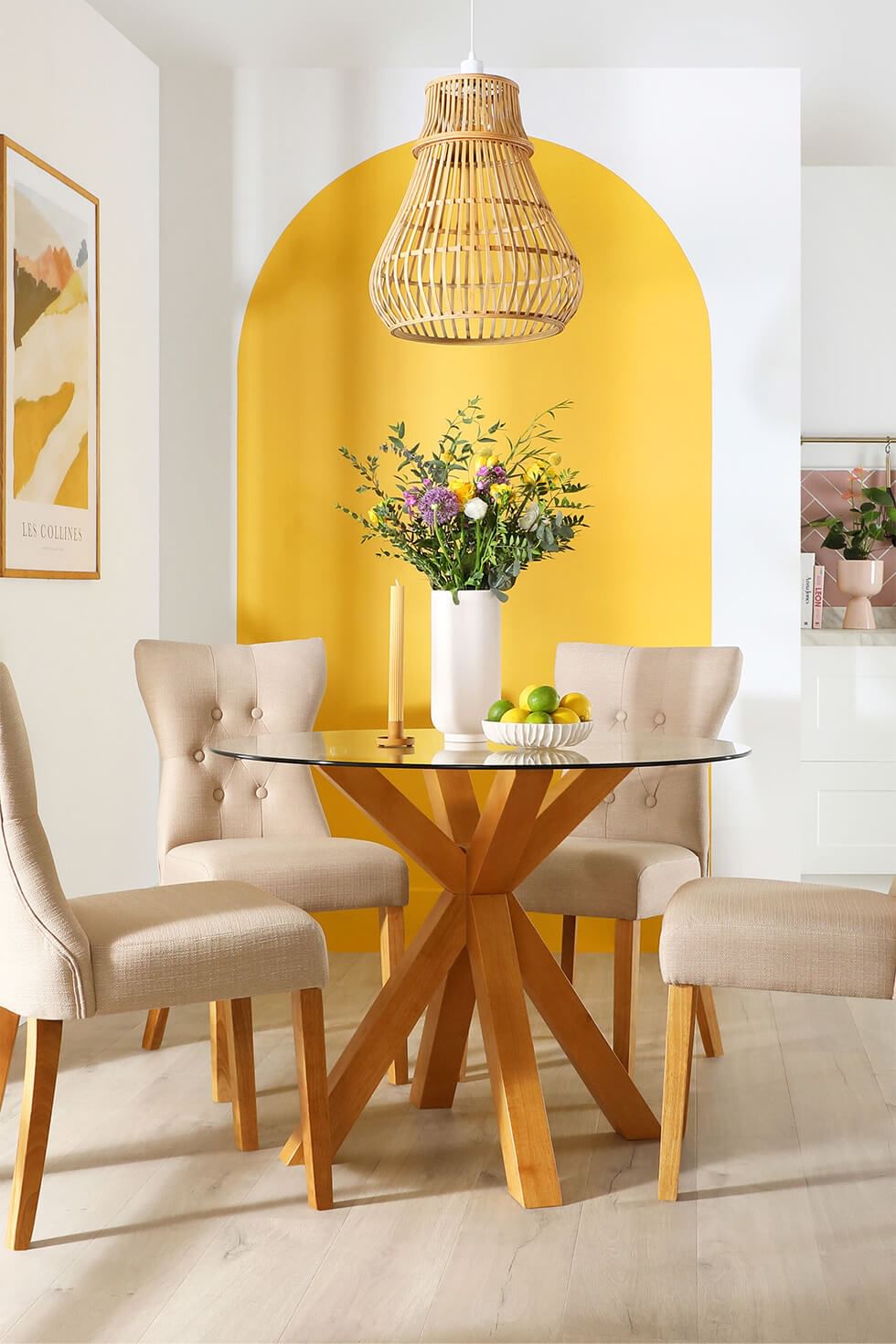 Dopamine decor dining room with painted arch feature wall